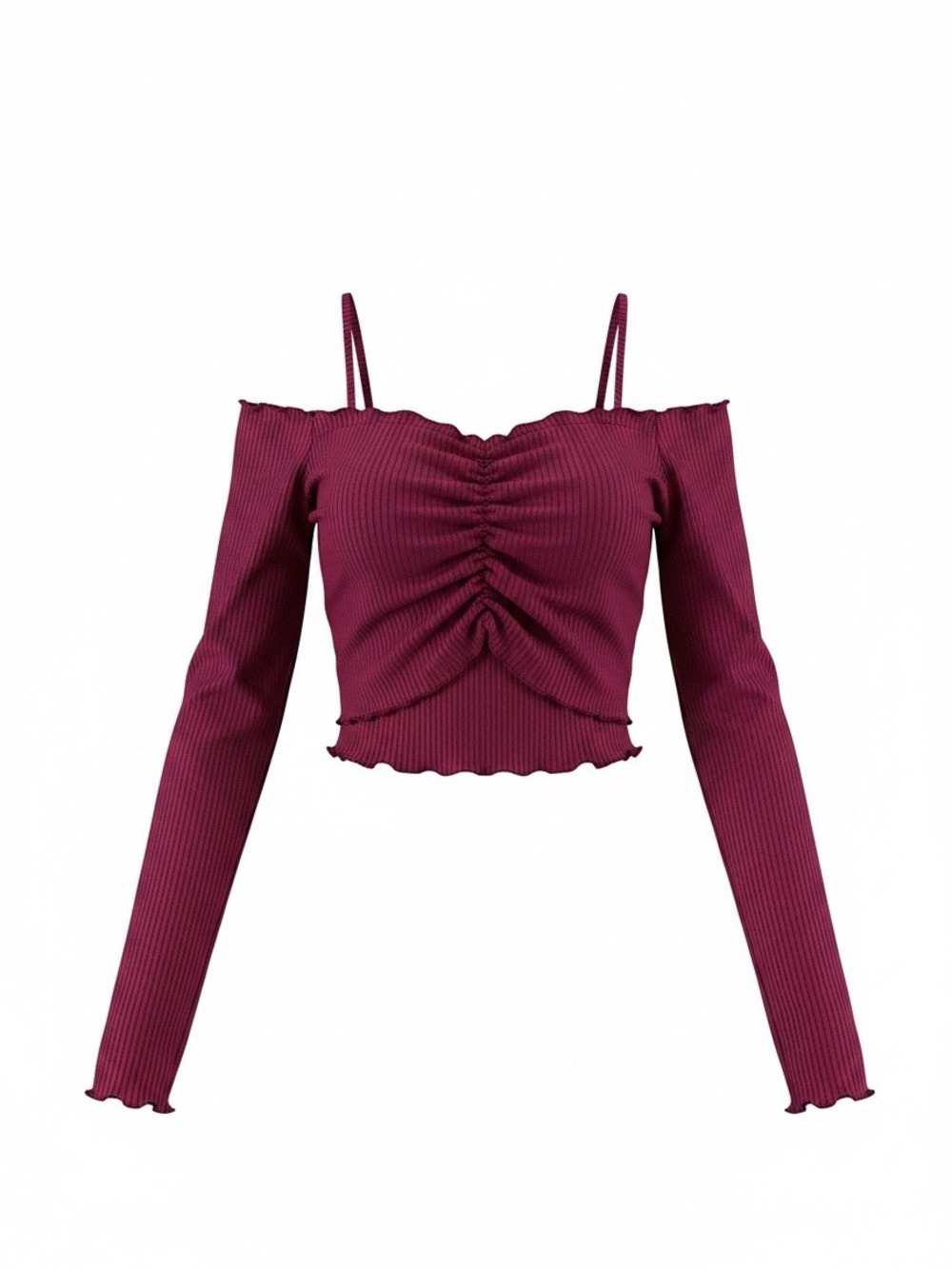 SHEIN Berry Off-Shoulder Ruched Ribbed Crop Top